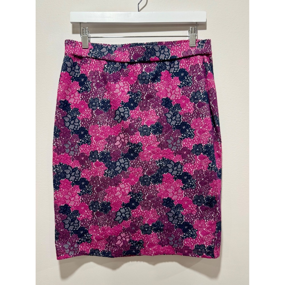 41 Hawthorn Gila Pink Purple Floral Textured Lace Pencil Skirt Medium NWT